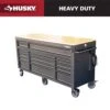 Husky 72 In. W X 24 In. D Heavy Duty 18-Drawer Mobile Workbench Cabinet With Adjustable-Height Hardwood Top In Matte Black -Husky Tools Shop matte black with black trim husky mobile workbenches holc7218bb1mys 64 1000