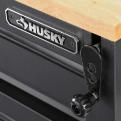 Husky 72 In. W X 24 In. D Heavy Duty 18-Drawer Mobile Workbench Cabinet With Adjustable-Height Hardwood Top In Matte Black -Husky Tools Shop matte black with black trim husky mobile workbenches holc7218bb1mys 76 1000