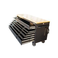 Husky 72 In. W X 24 In. D Heavy Duty 18-Drawer Mobile Workbench Cabinet With Adjustable-Height Hardwood Top In Matte Black -Husky Tools Shop matte black with black trim husky mobile workbenches holc7218bb1mys d4 1000