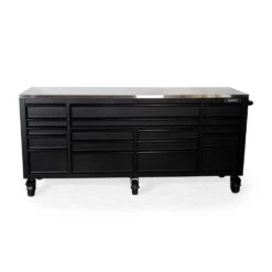 Husky 84 In. W X 24 In. D 18-Drawer Heavy-Duty Mobile Workbench With Stainless Steel Top In Matte Black -Husky Tools Shop matte black with black trim mobile workbenches hotc8418bb1m 1f 1000