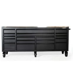 Husky 84 In. W X 24 In. D 18-Drawer Heavy-Duty Mobile Workbench With Stainless Steel Top In Matte Black -Husky Tools Shop matte black with black trim mobile workbenches hotc8418bb1m 4f 1000