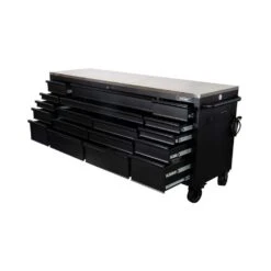 Husky 84 In. W X 24 In. D 18-Drawer Heavy-Duty Mobile Workbench With Stainless Steel Top In Matte Black -Husky Tools Shop matte black with black trim mobile workbenches hotc8418bb1m c3 1000