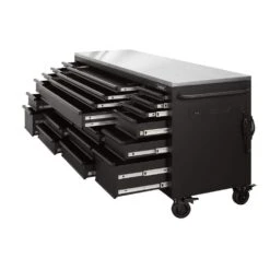 Husky Tool Storage 84 In. W X 24 In. D Heavy Duty Mobile Workbench Tool Chest With Stainless Steel Work Top In Matte Black -Husky Tools Shop matte black with black trim mobile workbenches hotc8422bb1m 66 1000