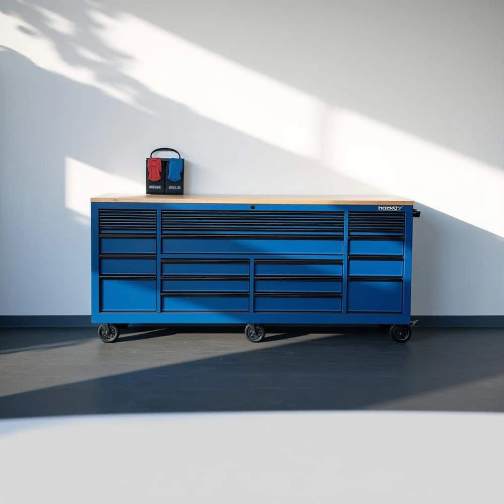 Husky Tool Storage Heavy Duty 84 In. W X 24 In. D Matte Blue Mobile Workbench Cabinet 4 Husky Tool Storage Heavy Duty 84 In. W X 24 In. D Matte Blue Mobile Workbench Cabinet - Image 2