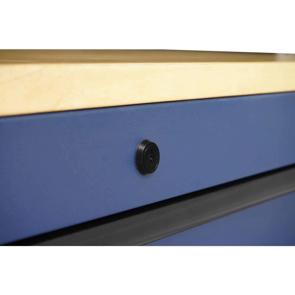 Husky 52 In. W X 25 In. D Heavy Duty 9-Drawer Mobile Workbench Tool Chest With Adjustable-Height Solid Wood Top In Matte Blue 7 Husky 52 In. W X 25 In. D Heavy Duty 9-Drawer Mobile Workbench Tool Chest With Adjustable-Height Solid Wood Top In Matte Blue - Image 5
