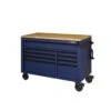 Husky 52 In. W X 25 In. D Heavy Duty 9-Drawer Mobile Workbench Tool Chest With Adjustable-Height Solid Wood Top In Matte Blue -Husky Tools Shop matte blue with black trim husky mobile workbenches holc5209bl1m 64 1000