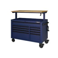 Husky 52 In. W X 25 In. D Heavy Duty 9-Drawer Mobile Workbench Tool Chest With Adjustable-Height Solid Wood Top In Matte Blue 22 Husky 52 In. W X 25 In. D Heavy Duty 9-Drawer Mobile Workbench Tool Chest With Adjustable-Height Solid Wood Top In Matte Blue -Husky Tools Shop matte blue with black trim husky mobile workbenches holc5209bl1m 66 1000