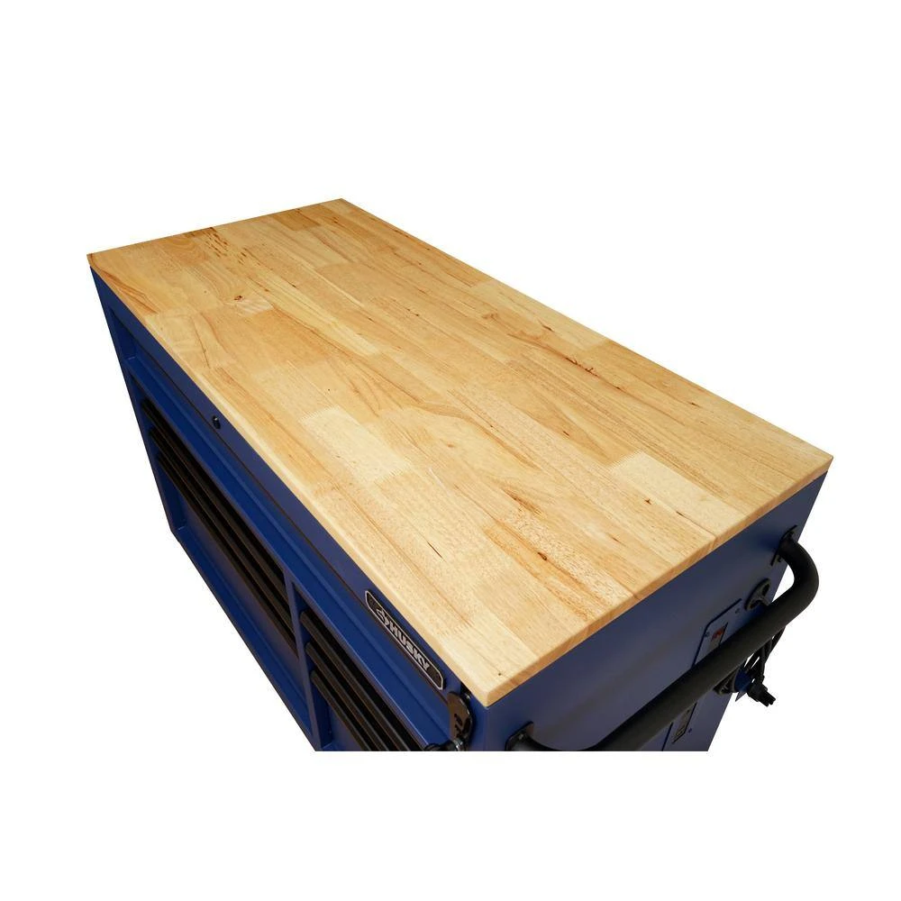 Husky 52 In. W X 25 In. D Heavy Duty 9-Drawer Mobile Workbench Tool Chest With Adjustable-Height Solid Wood Top In Matte Blue 16 Husky 52 In. W X 25 In. D Heavy Duty 9-Drawer Mobile Workbench Tool Chest With Adjustable-Height Solid Wood Top In Matte Blue - Image 14