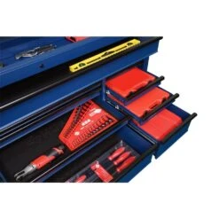 Husky 72 In. W X 24 In. D Heavy Duty 18-Drawer Adjustable Height Mobile Workbench With Solid Wood Top In Matte Blue -Husky Tools Shop matte blue with black trim husky mobile workbenches holc7218bl1m 4f 1000