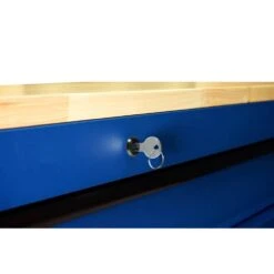 Husky 72 In. W X 24 In. D Heavy Duty 18-Drawer Adjustable Height Mobile Workbench With Solid Wood Top In Matte Blue -Husky Tools Shop matte blue with black trim husky mobile workbenches holc7218bl1m d4 1000