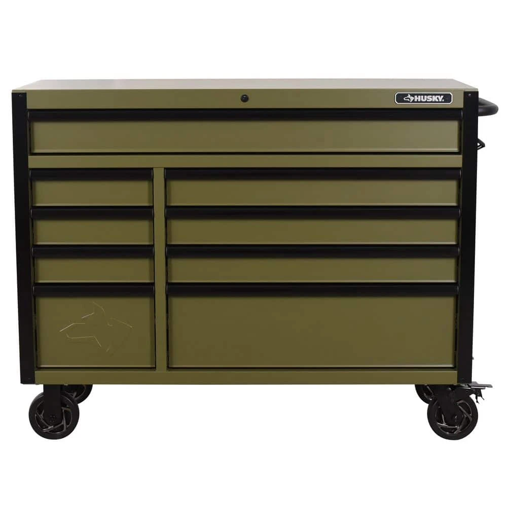 Husky Heavy Duty 52 In. W 9-Drawer Matte Army Green Rolling Tool Cabinet 5 Husky Heavy Duty 52 In. W 9-Drawer Matte Army Green Rolling Tool Cabinet - Image 3