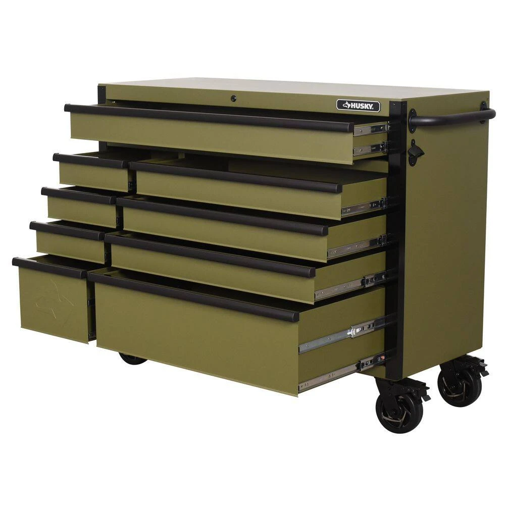 Husky Heavy Duty 52 In. W 9-Drawer Matte Army Green Rolling Tool Cabinet 4 Husky Heavy Duty 52 In. W 9-Drawer Matte Army Green Rolling Tool Cabinet - Image 2