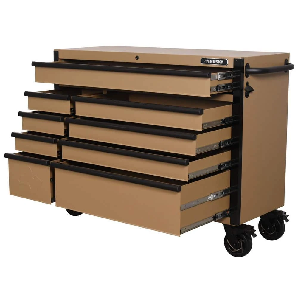Husky Heavy Duty 52 In. W 9-Drawer Matte Tan Rolling Tool Cabinet 4 Husky Heavy Duty 52 In. W 9-Drawer Matte Tan Rolling Tool Cabinet - Image 2