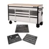 Husky 61 In. W X 23 In D Heavy Duty 15-Drawer Mobile Workbench With Mechanics Tool Set (290-Piece) In EVA In Matte White
