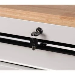 Husky 61 In. W X 23 In D Heavy Duty 15-Drawer Mobile Workbench With Mechanics Tool Set (290-Piece) In EVA In Matte White -Husky Tools Shop matte white with black trim husky mobile workbenches h290tb61whtcb fa 1000