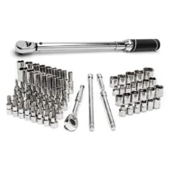 Husky 3/8 In. Drive Mechanics Tool Set With 3/8 In. Drive 20 Ft./lbs. To 100 Ft./lbs. Torque Wrench (71-Piece) -Husky Tools Shop mechanics tool sets h70mts3dtwcb 40 1000