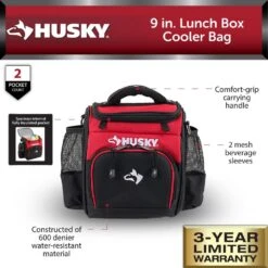 Husky 9 In. Job Site Lunch Box Cooler Bag -Husky Tools Shop red black husky tool bags hd50100 th e1 1000