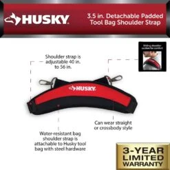 Husky 3.5 In. Detachable Padded Tool Bag Shoulder Strap -Husky Tools Shop red black husky tool bags hd50300 th e1 1000