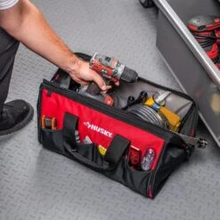 Husky 18 In. 14 Pocket Zippered Tool Bag -Husky Tools Shop red black husky tool bags hd60018 th fa 1000