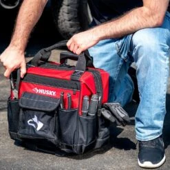 Husky 14 In. Rolling Tool Bag With Stackable 12 In. Tool Bag -Husky Tools Shop red black husky tool bags hd650142 th bd d4 1000