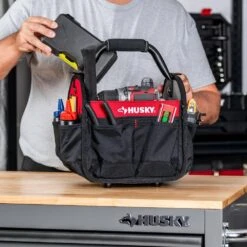 Husky 10 In. 15 Pocket Open Top Tool Bag -Husky Tools Shop red black husky tool bags hd70010 th 31 1000