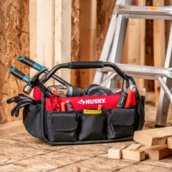 Husky 17 In. 18 Pocket Open Top Tool Bag -Husky Tools Shop red black husky tool bags hd70017 th 31 1000