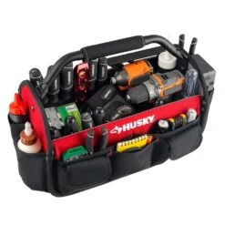 Husky 17 In. 18 Pocket Open Top Tool Bag -Husky Tools Shop red black husky tool bags hd70017 th a0 1000