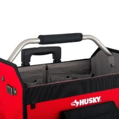 Husky 18 In. Rolling Open Tote Tool Bag With Extended Handle -Husky Tools Shop red black husky tool bags hdroller th 1f 1000