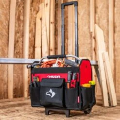 Husky 18 In. Rolling Open Tote Tool Bag With Extended Handle -Husky Tools Shop red black husky tool bags hdroller th 31 1000
