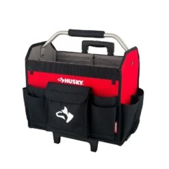 Husky 18 In. Rolling Open Tote Tool Bag With Extended Handle -Husky Tools Shop red black husky tool bags hdroller th c3 1000