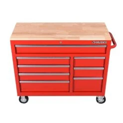 Husky 42 In. W X 18.1 In. D 8-Drawer Red Mobile Workbench Cabinet With Solid Wood Top -Husky Tools Shop red husky mobile workbenches h42mwc8red a0 1000
