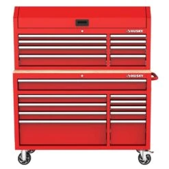 Husky Modular Tool Storage 52 In. W Standard Duty Red Mobile Workbench Cabinet With 8-Drawer Top Tool Chest -Husky Tools Shop red husky mobile workbenches h52modsuite1red 40 1000