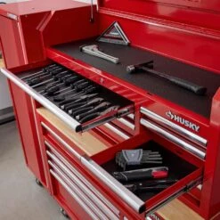 Husky Modular Tool Storage 52 In. W Standard Duty Red Mobile Workbench Cabinet With 8-Drawer Top Tool Chest -Husky Tools Shop red husky mobile workbenches h52modsuite1red 76 1000