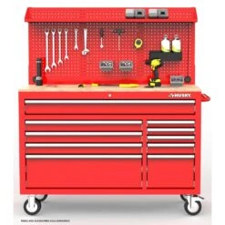 Husky Modular Tool Storage 52 In. W Standard Duty Red Mobile Workbench Cabinet With Pegboard -Husky Tools Shop red husky mobile workbenches h52modsuite2red 31 1000