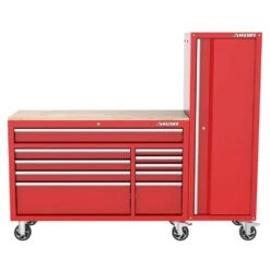Husky Modular Tool Storage 72 In. W Standard Duty Red Mobile Workbench Cabinet With 20 In. Side Locker -Husky Tools Shop red husky mobile workbenches h52modsuite7red 1d 1000