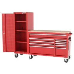 Husky Modular Tool Storage 72 In. W Standard Duty Red Mobile Workbench Cabinet With 20 In. Side Locker -Husky Tools Shop red husky mobile workbenches h52modsuite7red 40 1000