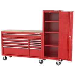 Husky Modular Tool Storage 72 In. W Standard Duty Red Mobile Workbench Cabinet With 20 In. Side Locker -Husky Tools Shop red husky mobile workbenches h52modsuite7red 66 1000