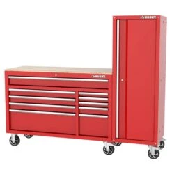 Husky Modular Tool Storage 72 In. W Standard Duty Red Mobile Workbench Cabinet With 20 In. Side Locker -Husky Tools Shop red husky mobile workbenches h52modsuite7red a0 1000