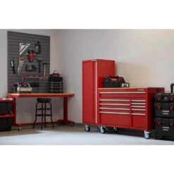 Husky Modular Tool Storage 72 In. W Standard Duty Red Mobile Workbench Cabinet With 20 In. Side Locker -Husky Tools Shop red husky mobile workbenches h52modsuite7red c3 1000