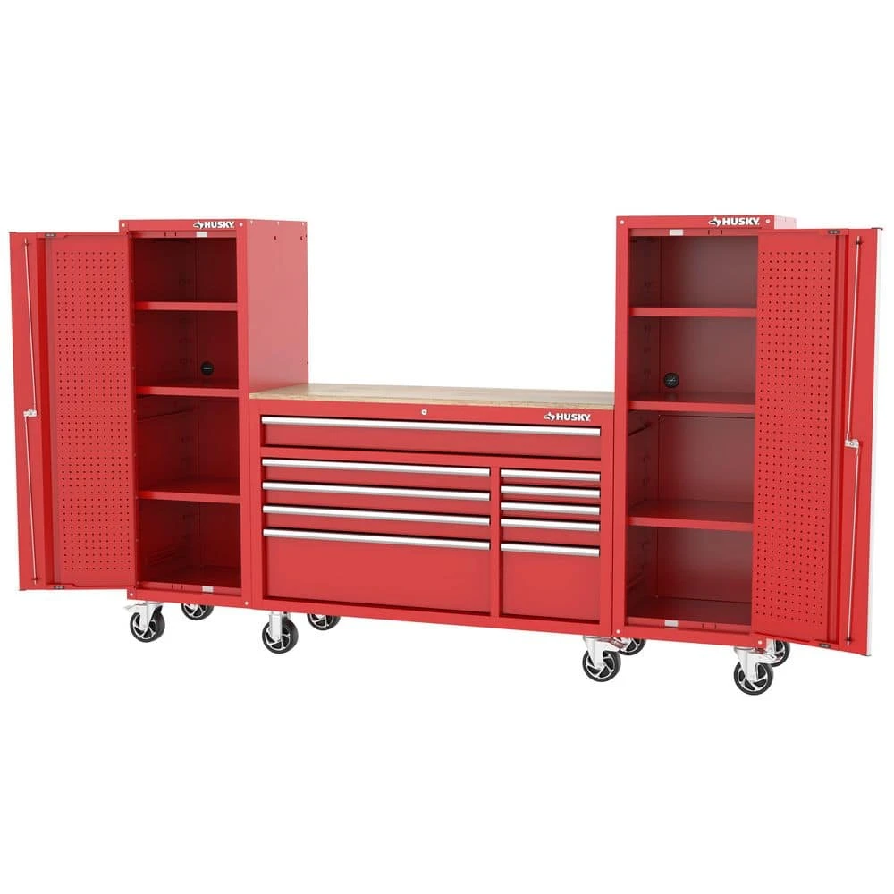 Husky Modular Tool Storage 92 In. W Standard Duty Red Mobile Workbench Cabinet With (2) 20 In. Side Lockers 5 Husky Modular Tool Storage 92 In. W Standard Duty Red Mobile Workbench Cabinet With (2) 20 In. Side Lockers - Image 3