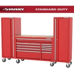 Husky Modular Tool Storage 92 In. W Standard Duty Red Mobile Workbench Cabinet With (2) 20 In. Side Lockers