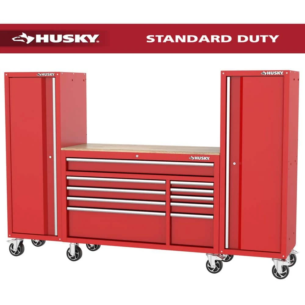 Husky Modular Tool Storage 92 In. W Standard Duty Red Mobile Workbench Cabinet With (2) 20 In. Side Lockers 3 Husky Modular Tool Storage 92 In. W Standard Duty Red Mobile Workbench Cabinet With (2) 20 In. Side Lockers