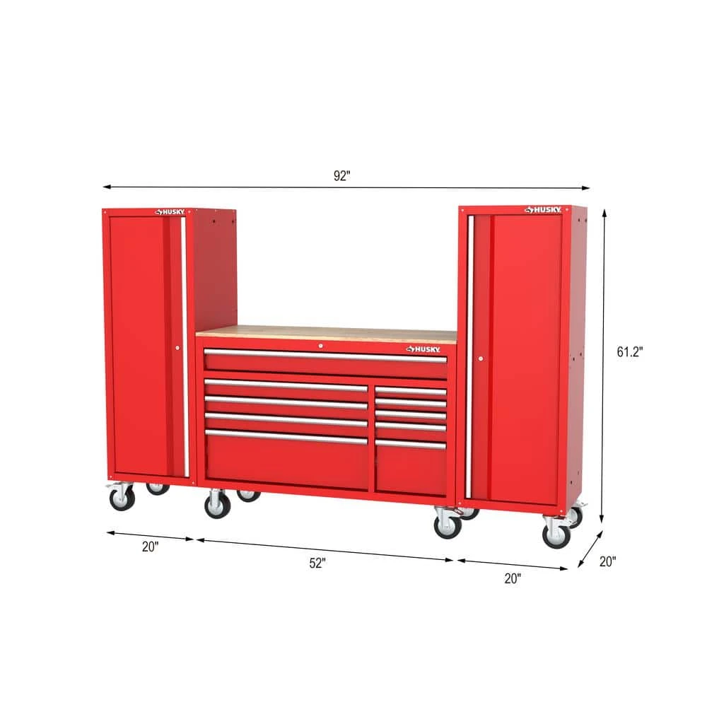 Husky Modular Tool Storage 92 In. W Standard Duty Red Mobile Workbench Cabinet With (2) 20 In. Side Lockers 6 Husky Modular Tool Storage 92 In. W Standard Duty Red Mobile Workbench Cabinet With (2) 20 In. Side Lockers - Image 4