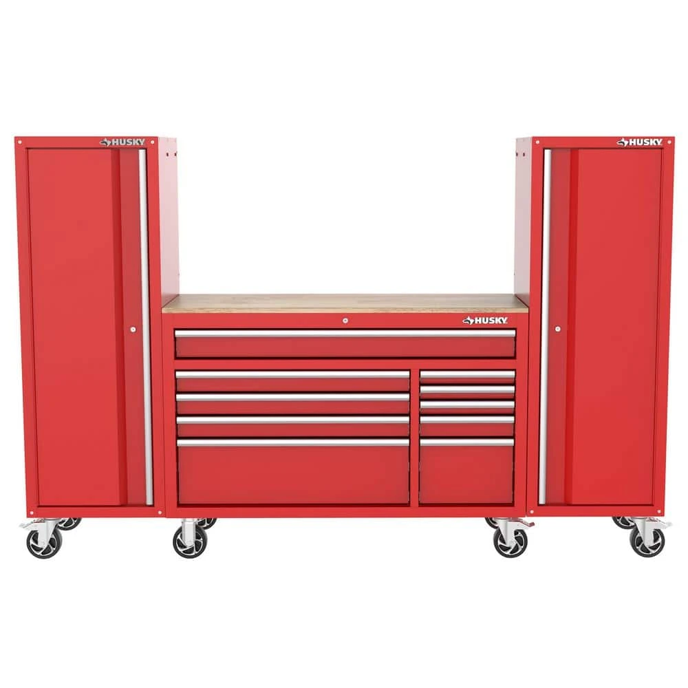 Husky Modular Tool Storage 92 In. W Standard Duty Red Mobile Workbench Cabinet With (2) 20 In. Side Lockers 4 Husky Modular Tool Storage 92 In. W Standard Duty Red Mobile Workbench Cabinet With (2) 20 In. Side Lockers - Image 2