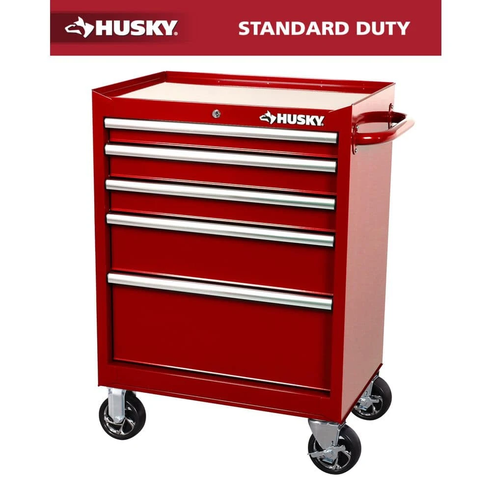Husky Standard-Duty 27 In. W X 18 In. D 5-Drawer Red Rolling Tool Cabinet 3 Husky Standard-Duty 27 In. W X 18 In. D 5-Drawer Red Rolling Tool Cabinet