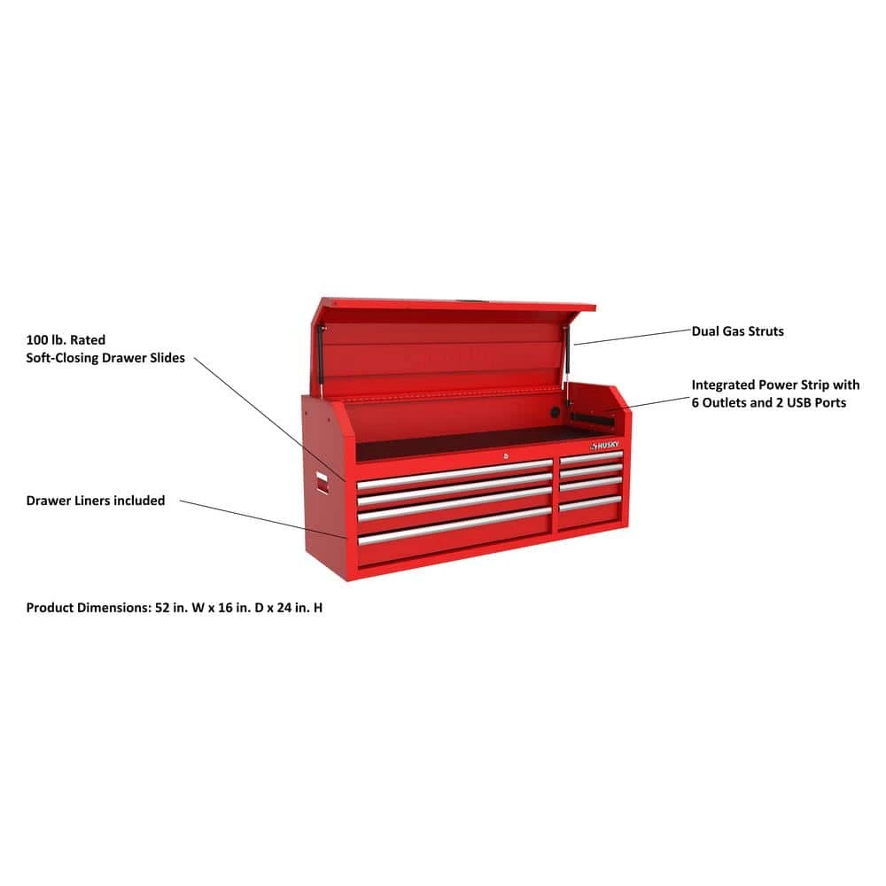 Husky Modular Tool Storage 52 In. W X 16 In. D Standard Duty Red Top Tool Chest 4 Husky Modular Tool Storage 52 In. W X 16 In. D Standard Duty Red Top Tool Chest - Image 2