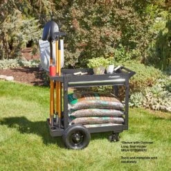 Husky 36 In. 1-Drawer 2-Tray Black All-Terrain Rolling Utility Cart -Husky Tools Shop textured black husky tool carts houtdoorcart 1f 1000