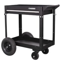 Husky 36 In. 1-Drawer 2-Tray Black All-Terrain Rolling Utility Cart