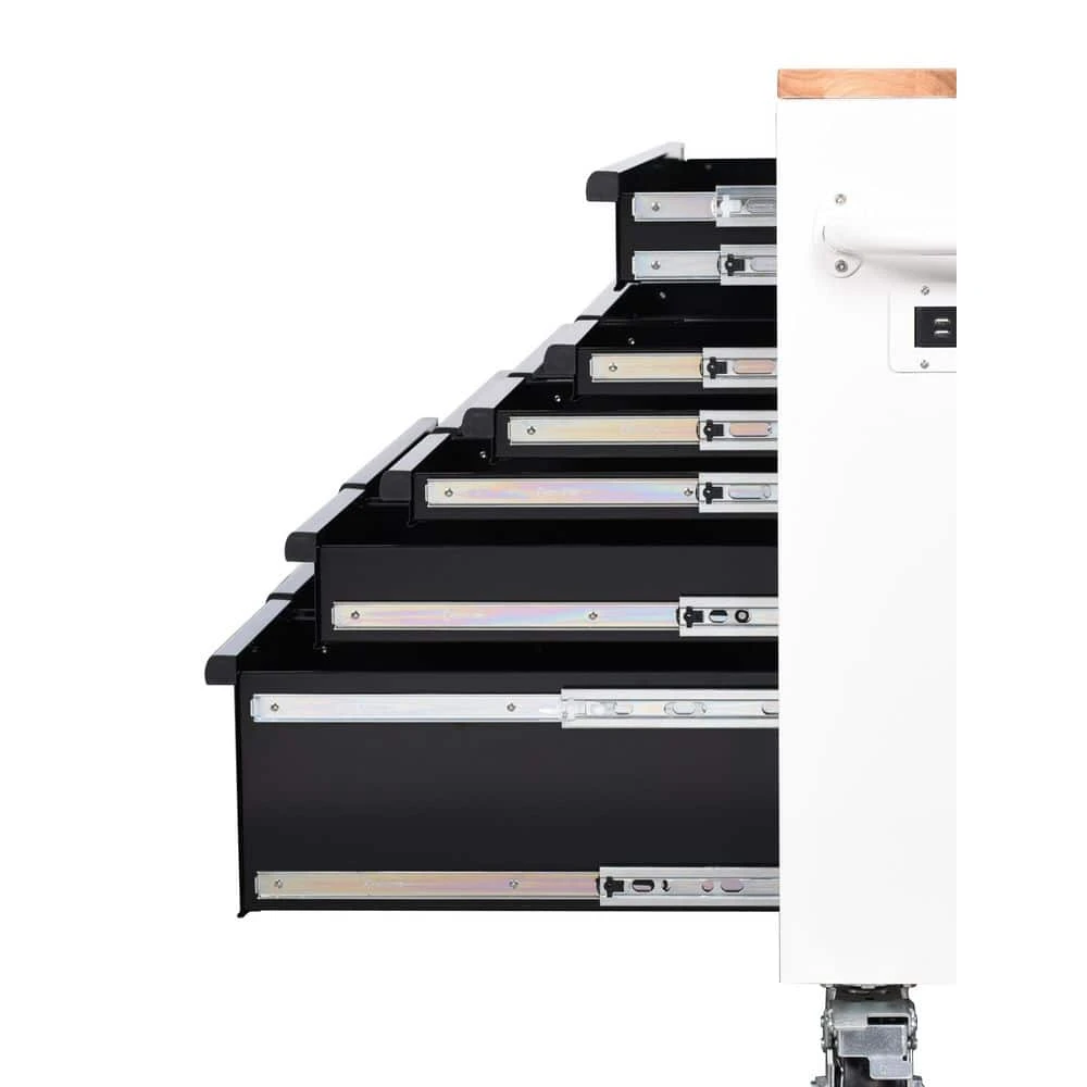 Husky Limited Edition 61 In. W X 23 In. D 11-Drawer White Mobile Workbench Cabinet With Solid Wood Top 6 Husky Limited Edition 61 In. W X 23 In. D 11-Drawer White Mobile Workbench Cabinet With Solid Wood Top - Image 4