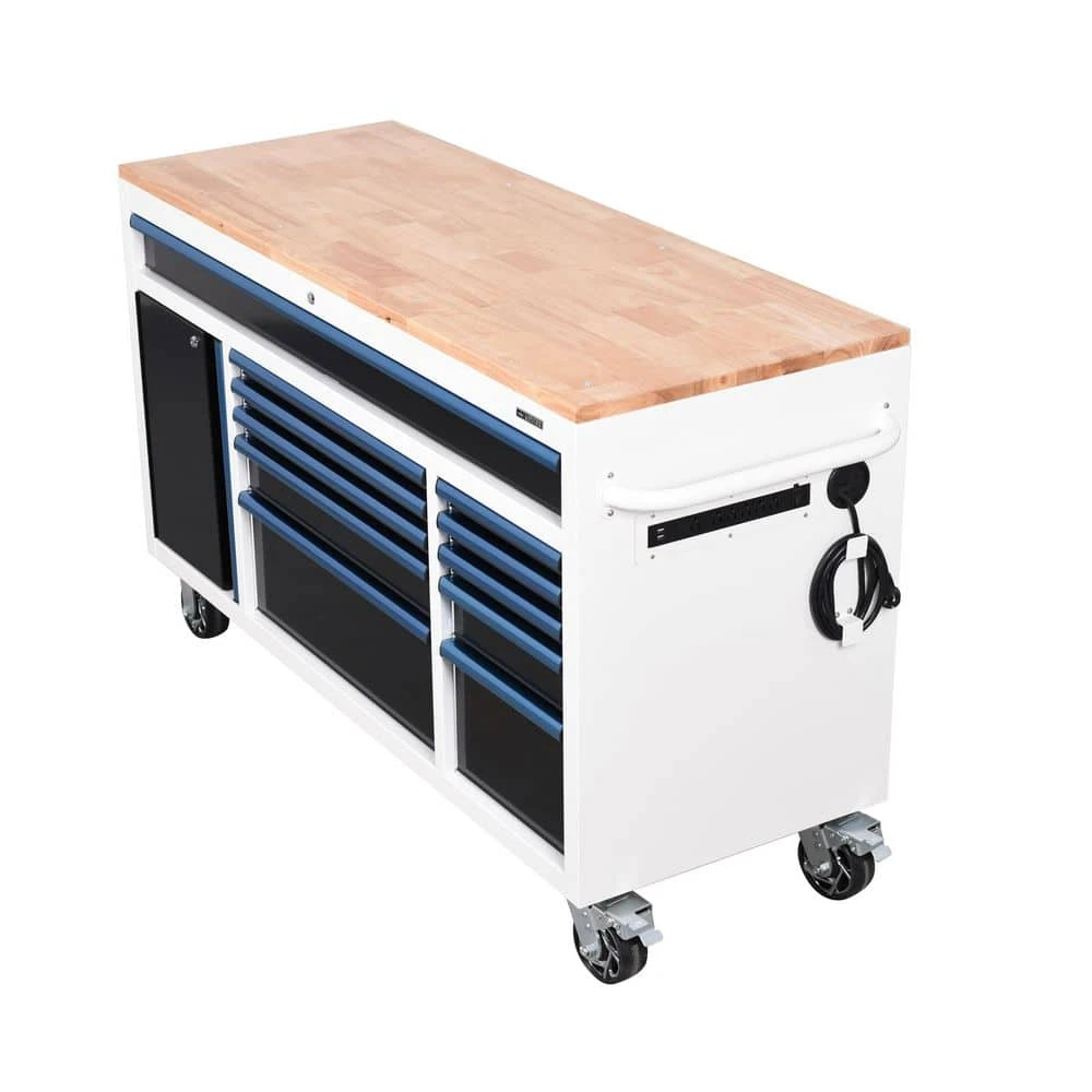 Husky Limited Edition 61 In. W X 23 In. D 11-Drawer White Mobile Workbench Cabinet With Solid Wood Top 4 Husky Limited Edition 61 In. W X 23 In. D 11-Drawer White Mobile Workbench Cabinet With Solid Wood Top - Image 2